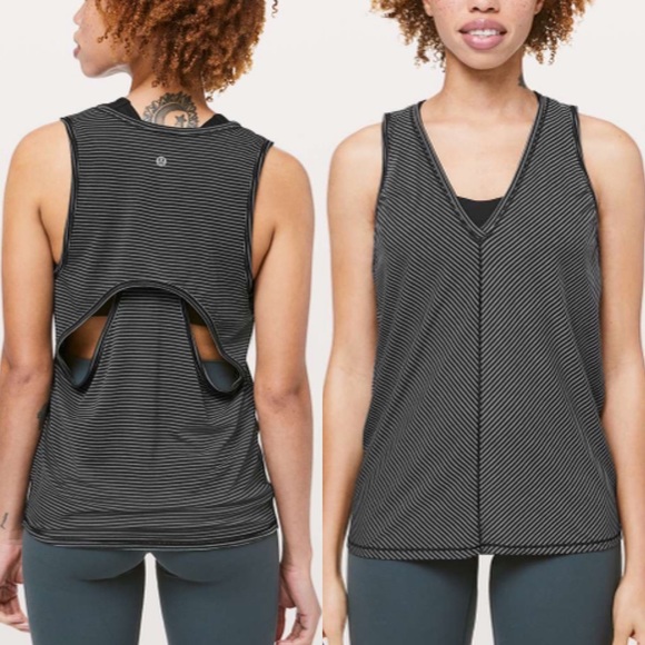 Lululemon Circuit Crusher Tank Top Stripe Black Heathered Dark Cast Sz 6